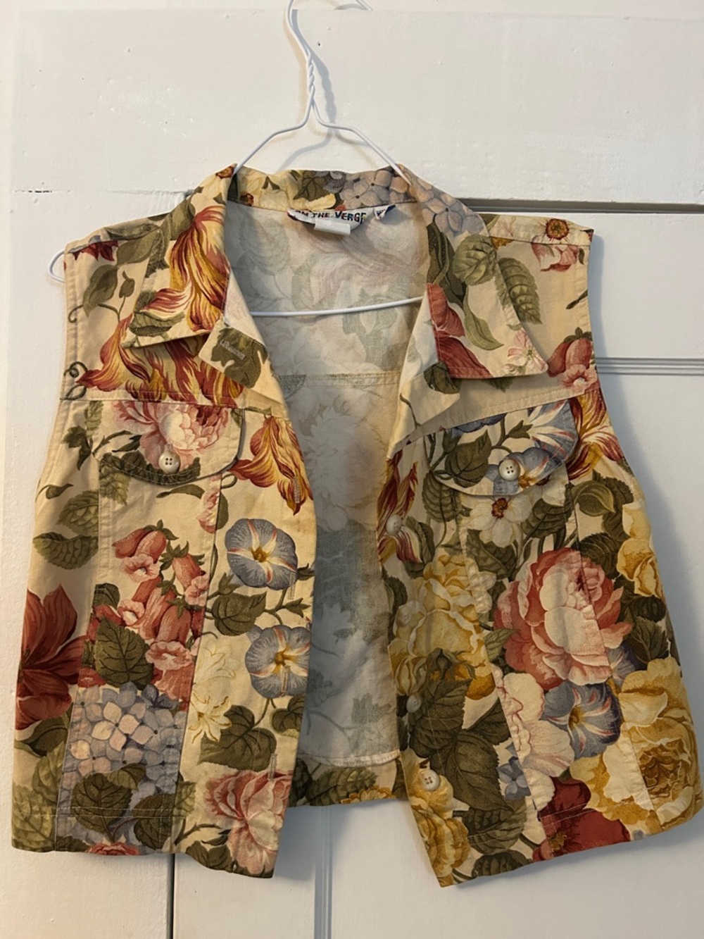 Sleeveless Floral Cotton Vest - Beige Multi by The Verge